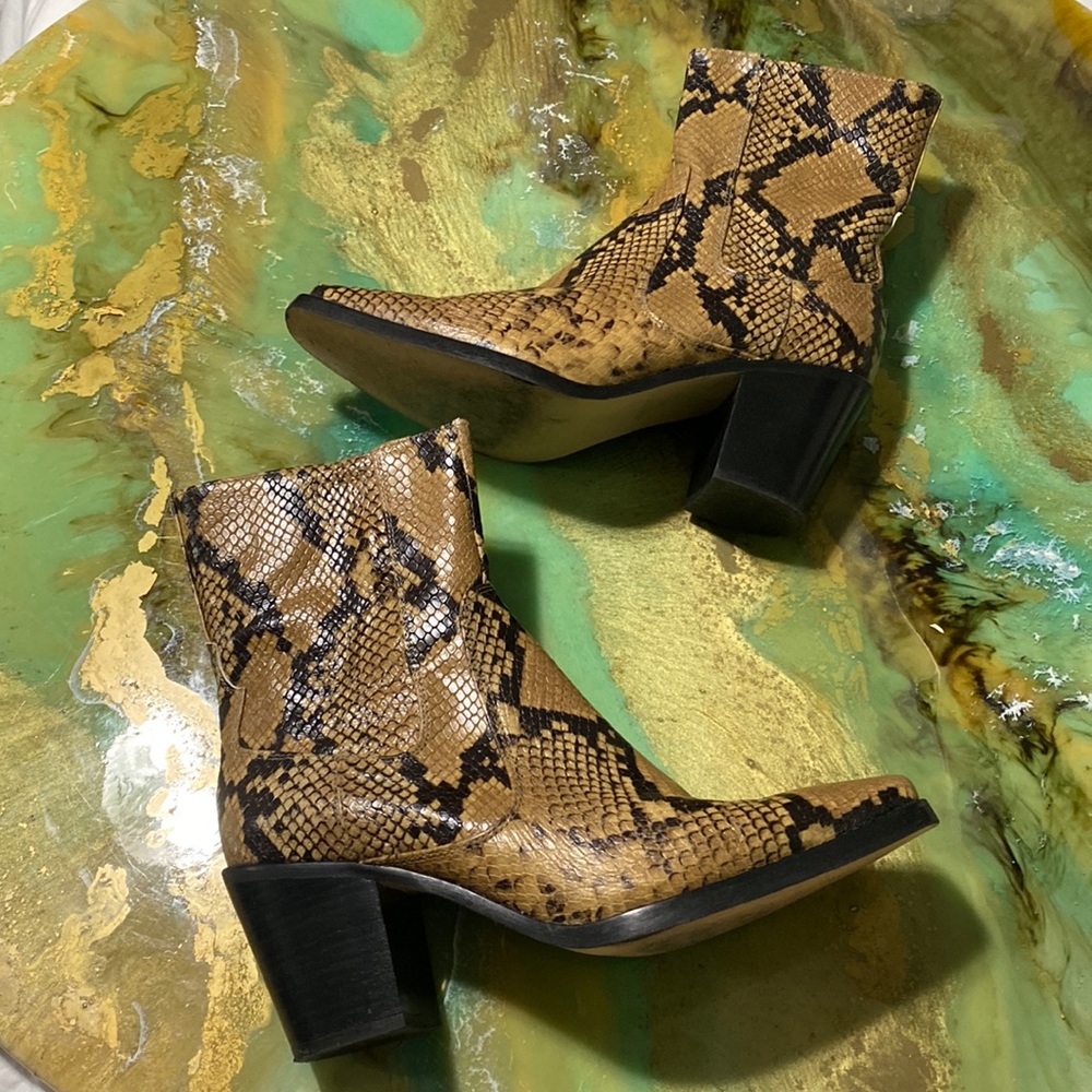 Zara Snake Embossed Booties - Picture 3 of 13